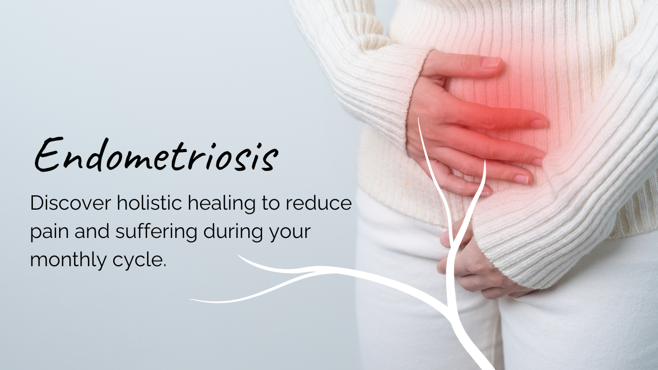 woman holding abdomen for endometriosis pain relief holistic health